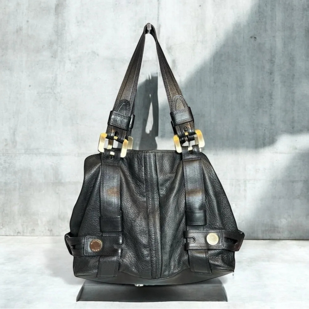 Michael Kors Harness HandBag Leather Gold Tone Shoulder Carry Purse Black Bag